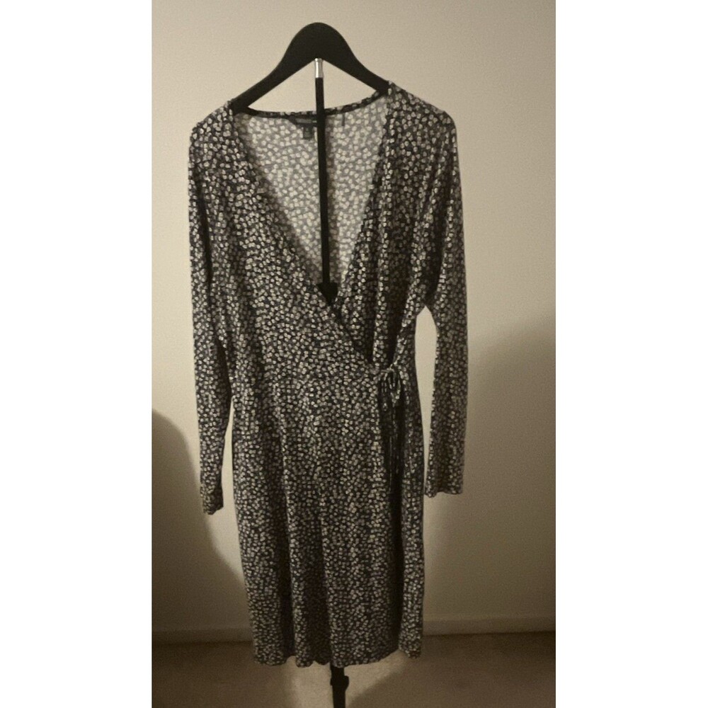 TOAD&CO Black White Red Floral Wrap V-Neck Long Sleeve Knee Dress Womens XL